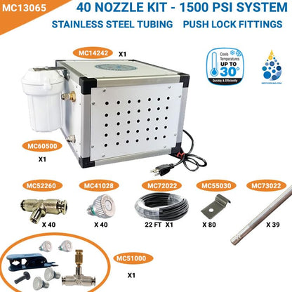 System - Stainless Steel Tubing - 1500 PSI Misting Pump - Do It Yourself Misting System - For Residential, Commercial and Industrial - Up to 120 Nozzles (78 Ft Mist Line - 40 Nozzles) - size: 78 Ft Mist Line - 40 Nozzles
