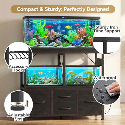 Heybly 40-50 Gal Fish Tank Stand with Drawer, Power Outlet, Black HAS004BK | Aquarium Stand, Heavy Duty, for Fish Tank, Turtle & Reptile Terrarium, 36.2" L × 18.1" Top, 660lbs (Top)+330lbs(Mid) - color: Black, size: 40-50 gal