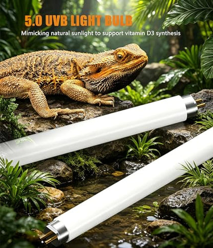 1 Pack 12 Inch T5 HO 8W 5.0 UVA UVB Reptile Fluorescent Tube Natural Sunlight Simulating Basking Light for Bearded Dragon Lizard Amphibian - size: 5.0 UVB 1-Pack