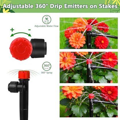 Push-to-Fit Drip Irrigation Emitters for 1/4" Drip Irrigation Tubing, 30 Pieces Adjustable 360 Degree Water Flow Drippers Sprayer on Stake 360° Full Circle Multi-Stream Irrigation Drippers - size: Push-to-fit Stream Emitters - 30 Pieces