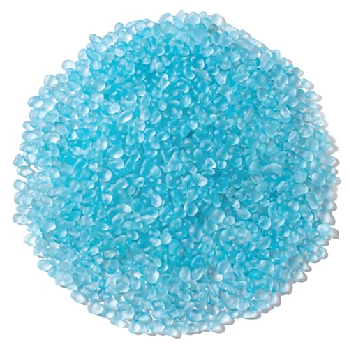Keedolla Ice Blue Sea Glass Marbles Stones Frosted Glass Pebbles Gemstones for Aquarium Rocks, Fish Tank Gravel, Vase Fillers, DIY Crafts - 230g/8oz - color: Ice Blue, size: 0.5 LB