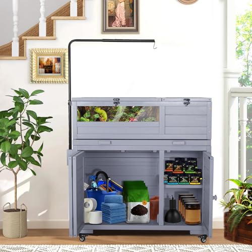 Agitree Premium Reptile Habitat Enclosure, Light Gray | For Tortoises, and Lizards, Adjustable Lighting, 360° Wheels, Easy-Clean Design, Secure Ventilation