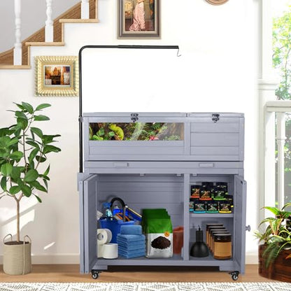 Agitree Premium Reptile Habitat Enclosure, Light Gray | For Tortoises, and Lizards, Adjustable Lighting, 360° Wheels, Easy-Clean Design, Secure Ventilation