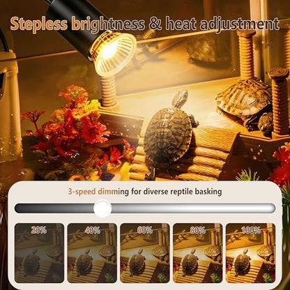 5.0 New Upgraded Reptile Heat Lamp& Hygrothermograph|Individual Control |135°Golden Wide-Angle|5000 Hours of Service Life|UVA UVB Light for Reptiles for Turtle Lizard and More 2 Bulbs 50W
