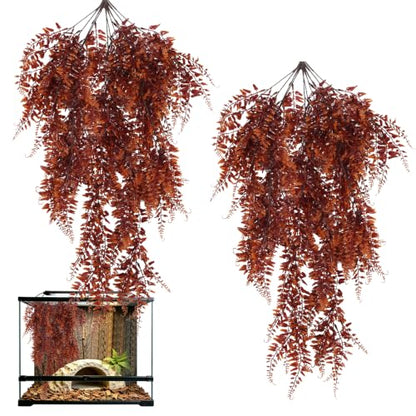 Hamiledyi Reptile Plants 2 Pcs Hanging Terrarium Plants Fake Plant Reptile Tank Accessories for Leopard Gecko Bearded Dragon, Snake, Lizard Habitat (Red) - color: 2 Pcs Red Reptile Plants