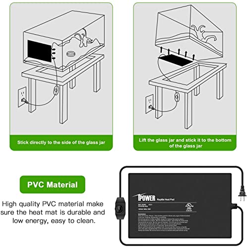 iPower 8X12 Inch 16 Watts Reptile Heating Mat with Adjustable Temperature Controller Under Tank Warmer Terrarium Heat Pad for Reptiles and Amphibians, for 30-40 Gallon Tank, 2 Pack - size: 8 X 12 Inch, style: 2 Pack with Adjustable Knob