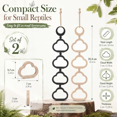 Novabright 2 Pcs Cloud Shaped Gecko Lizard Climbing Frame, Snake Climbing Rings with Hemp Rope for Hanging, Suitable for Geckos, Lizards, Spiders, and Other Small Reptile Enclosures