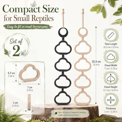 Novabright 2 Pcs Cloud Shaped Gecko Lizard Climbing Frame, Snake Climbing Rings with Hemp Rope for Hanging, Suitable for Geckos, Lizards, Spiders, and Other Small Reptile Enclosures
