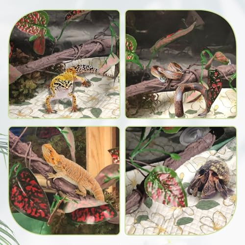VCEPJH Reptile Climbing Branch Decor 2 Pcs Bendable Jungle Vine with Suction Cup Terrarium Plant Decoration for Gecko Bearded Dragons, Snake,Frogs, Chameleons Cage Accessories (I)