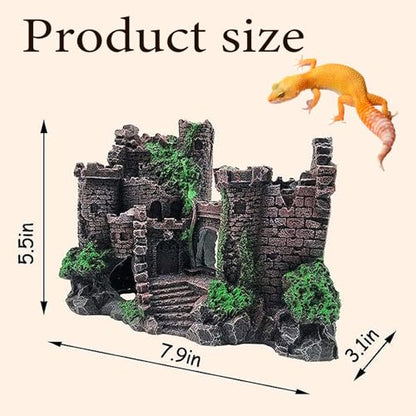 Tank Accessories for Bearded Dragon Include Resin Classical Castle Reptile Hammocks Climb Habitat Hanging Jungle Vines Flexible Leaves Climbing Decor for Chameleon Lizard Gecko Spider(6 PCS)