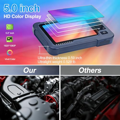 Endoscope Camera with Light 1920P HD Dual-Lens Borescope with 8 LED Lights, IP67 Waterproof Snake Sewer Tools 4.3" Inspection Camera,16.4ft Semi-Rigid Drain Endoscope (16.4FT Dual Lens-Blue) - size: 16.4FT Dual Lens-Blue