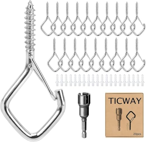 30 Pcs Outdoor Hooks for String Lights,Screw Hooks for Hanging Plants,Ceiling Hooks with Safety Buckle,Square Hanger for Wind Chimes,Bird Feeder,Lanterns,Christmas Decorations Silver - color: Silver, size: 30