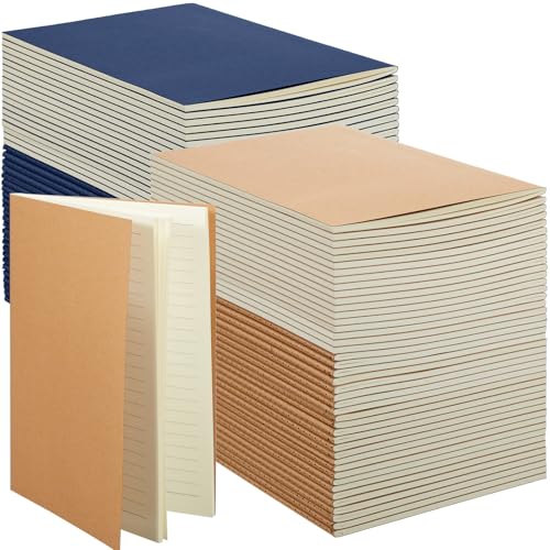100 Pcs Journals Notebooks Bulk - Kraft Softcover A5 Small Notebooks 5.5 Inch x 8.3 Inch Notepads with 60 Page 30 Sheet for Writing Sketch Travel Office Supplies(Brown, Navy,Lined) - color: Brown, Navy, style: Lined