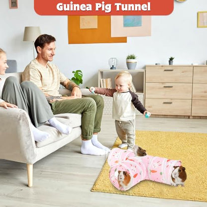 YUEPET Guinea Pig Tunnel, Guinea Pig Toys, 3-Way Play Tunnel Hideout, Pink | Guinea Pig Play Tubes, Collapsible Design, Hanging Play Ball, Folds for Storage, for Bunny Chinchilla Ferret Hamster - color: Pink