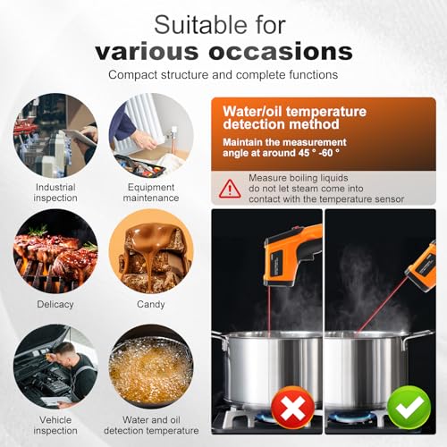 Laser Temperature Gun, Non-Contact Digital Infrared Thermometer, Adjustable Emissivity, -58℉~752℉ Precision Temperature Tester Handheld for Grill, Meat, Food, Candy, Automotive, HVAC Tools