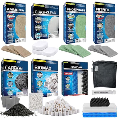 23 Pcs 206/207 Filter Media Canister Filter Maintenance & Replacement Filter Media Kit, Quick Clear, Carbon Bags (300g), Biomax (500g), Bio Foam, Phosphate-Ammonia-Nitrite Remover, Including Mesh Bags - size: 206/207