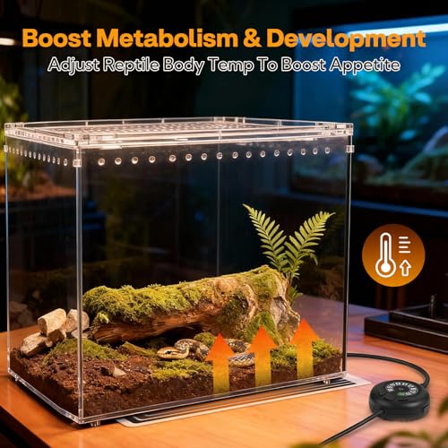 Reptile Heating Pad with Thermostat, 10-Level Adjustable Under Tank Heater, 6x11 Inch Graphene Heat Mat for Turtles Frogs Snakes Lizards Geckos Hermit Crabs Spiders, Safe & Even Warming