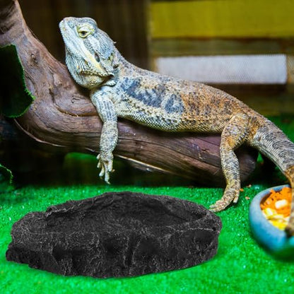 HANABASS Reptile Feeder Water Bowl 4.33X3.34X0.98 Inch Durable Resin Feeding Dish for Lizards Tortoises Amphibians Terrarium Use