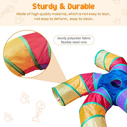 Depets Cat Tunnel for Indoor Cats, Large Collapsible Cat Tube Toys, 5-Way | Pet Play Tunnel with Interactive Peephole & Play Ball, S-Shaped, for Kittens Puppies Rabbits Indoor Exercise, Polyester