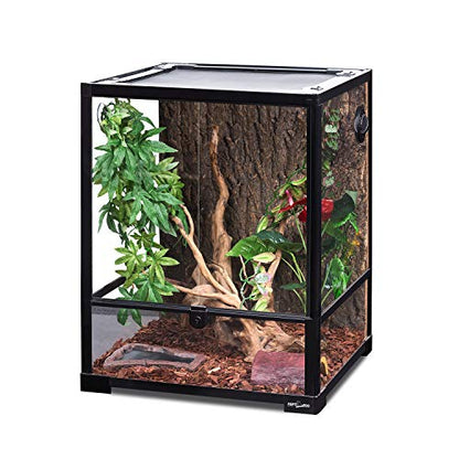 REPTI ZOO Reptile Glass Terrarium, 18" x 18" x 24" Front Opening with Double Hinge Door & Top Screen Ventilation, 30 Gallon Tank Large Reptile Terrarium (Knock-Down) - color: Black and Clear
