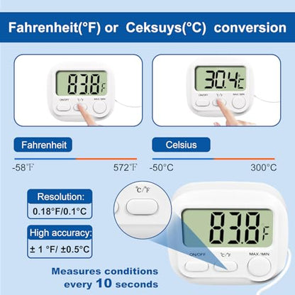 Digital Aquarium Water Thermometer with Large LCD Screen, Measurement Range -58℉ to 572℉, Display ±1℉/±0.5℃, Fish Tank Decoration Accessories, Idea for Reptile, Aquatic, Tub, Refrigerator and Freezer