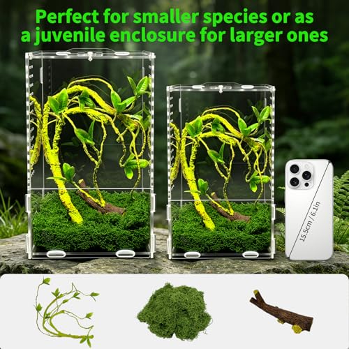 Jumping Spiders Enclosure Kit Acrylic Reptile Tarantula Enclosure Praying Mantis Habitat, Arboreal Tarantula Cribs Spider House,Critter keeper,Snail Cage,Butterfly Cage,frog terrarium(5.9"x5.9"x9.84") - size: M(5.9"x5.9"x9.84")
