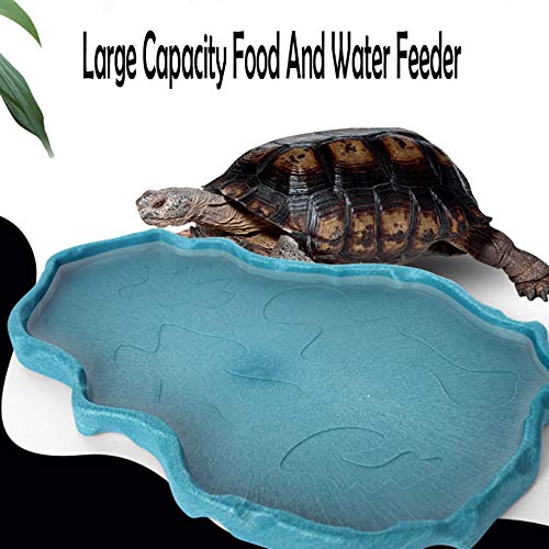 Reptile Food and Water Bowl Turtle Habitat Tortoise Feeder Large and Small Plastic Plates for A Set for Lizard Chameleon Iguana Snake Gecko 2 PCS - color: Blue