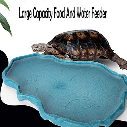 Reptile Food and Water Bowl Turtle Habitat Tortoise Feeder Large and Small Plastic Plates for A Set for Lizard Chameleon Iguana Snake Gecko 2 PCS - color: Blue