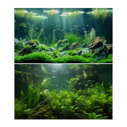 2 Packs Underwater Aquarium Background Lush Green Aquatic Plants Fish Tank Background Undersea Stone with Moss Tropical Reptile Tank Backgrounds Under The Sea World Aquarium Backgrounds 24x12in - color: Dark Green, size: 24(W)x12(H)in