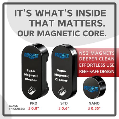 Magnetic Algae Scraper - N52 Magnet, Ultra-Thin, Reef Safe (STD) | non scratch, strong hold, one pass, daily use, 20mm glass, large aquarium, saltwater safe, ergonomic, 0.55in inner