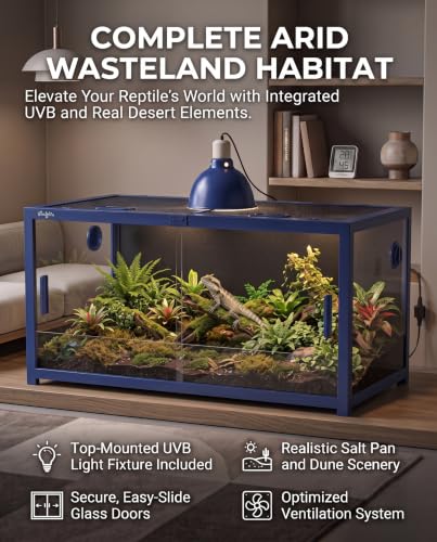 120 Gallon Reptile Tank, 4x2x2 Reptile Enclosure Front Sliding Door | Stackable ventilation 120 Gallon Bearded Dragon Tank anti-escape locks and no-fingerprint handles maximizes UVB transmissionn - color: Blue, size: 120 Gallon
