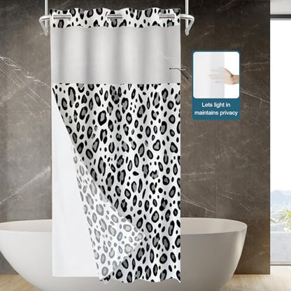 Animal Snow Black Grey No Hooks Shower Curtain with Snap in Liner Set, Leopard Print Pattern Animal Print Design Tub Curtainn Mesh Top Window & Magnetic Hem Waterproof 35.5X74 Inch - color: Animal Dapple Black2, size: 35.4"W x 74"L (Pack of 1)