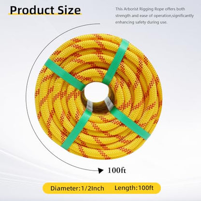 Arborist Rope, 1/2 Inch x 100 Feet Double Braided Climbing Rope Polyester for Outdoor, Climbing, Hiking, Swing, Tree Work, Halyard, Sailing etc(Yellow) - size: 1/2 Inch 100FT Yellow
