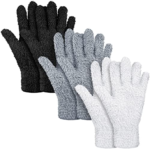 Patelai 3 Pairs Microfiber Plant Dusting Gloves Leaf Cleaning Gloves for Indoor Plants, Blinds, Furniture, House (Black,White,Gray,Medium) | Black, White, Gray,Plant Cleaning Gloves, Reusable Washable Gloves,House Furniture Blinds Dusting - color: Black,