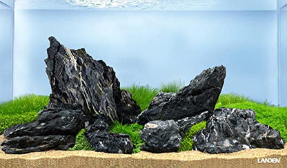 Dark Seiryu Stone Aquascaping Rock 17lb Planted Aquarium Iwagumi | Dark veined texture; iwagumi aquascape - size: 08 Dark Seiryu Stones(3-11inch,17lbs)