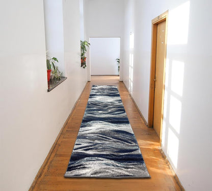 Keen Home Design Runner Rugs - 32"x91" Non-Shedding, Thick Pile Abstract Rugs for Kitchen, Living Room, Bedroom, Dining Room, Entryway - Size: 2'8" x 7'7", Skrik Navy - color: Skrik Navy, size: 2'8" x 7'7" (Runner)