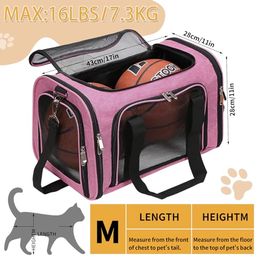 Soft-Sided Cat/Dog/Pet Carrier, Collapsible Pets Travel Carriers | for Big Cats/Small Dogs with Shoulder Strap & Removable Mat, Mesh Puppy Carry Bag, Up to 16 Lbs, TSA Airline Approved(Pink) - color: PINK, size: 17"L x 11"W x 11"H