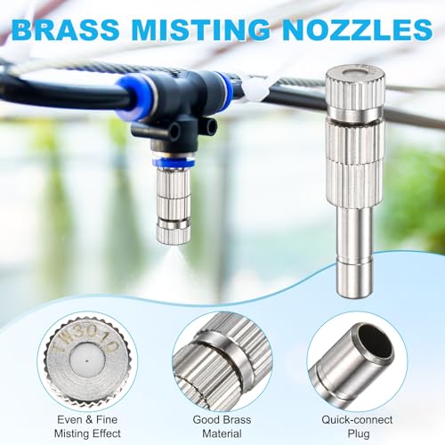 M METERXITY 20-Pack Brass Misting Nozzles, 0.012"/0.3mm Orifice Mister Replacement Heads with Filter Mesh for Cooling System/Landscaping/Humidification, 6mm Low-Pressure Fog Sprayer Nozzle - size: 0.012"/0.3mm, style: with Filter Mesh