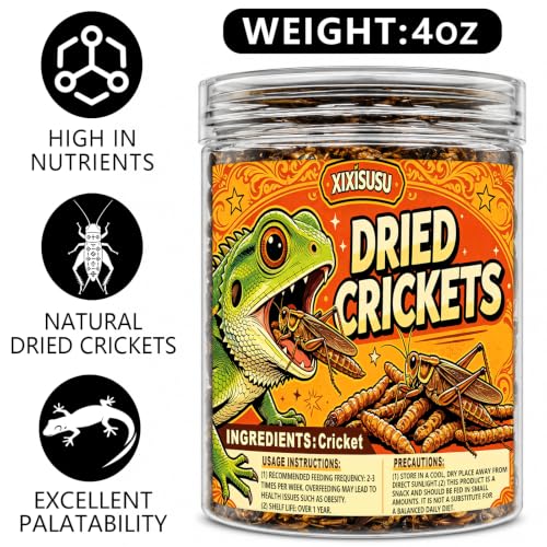 Freeze Dried Crickets – 4 Oz High Protein Freeze Dried Crickets, Food for Reptiles, Bearded Dragons, Lizards, Geckos, Birds, Fish,Hedgehogs, Bearded Dragon Food
