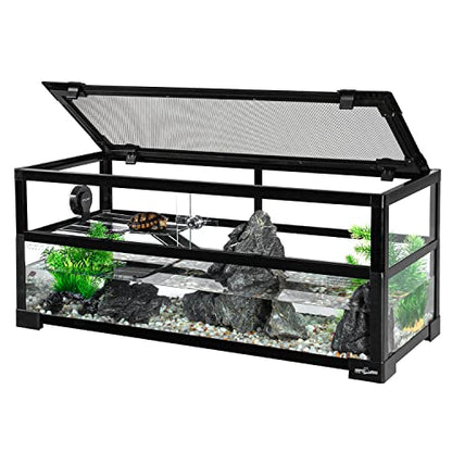 REPTIZOO 18 Gallon Turtle Tank Aquarium, 30"×12"×12" Tortoise Habitat Water-Land Ecological Turtle Tank with Drainage System Aquatic Aquarium - size: 30"×12"×12"