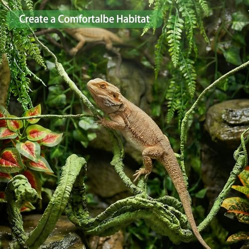 Reptile Vines, Reptile Plants for Bearded Dragon Tank Accessories | Chameleon Cage Accessories, Flexible Jungle Climbing Vines, Terrarium Fake Plants Habitat Decor for Chameleon, Lizards, Gecko