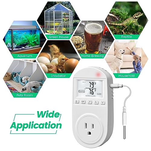 Temperature Controlled Outlet, Briidea Thermostat Outlet Compatible with Window Air Conditioner, Space Heaters, Fans, Auto On/Off, Ideal for Household, Greenhouse, Reptile, Incubator, 110V 15A - style: Regular model