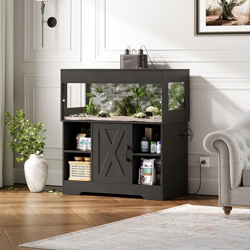 Herture 40 Gallon Reptile Terrarium Tank with Cabinet,Reptile Enclosure - color: Black, size: 40 Gallon