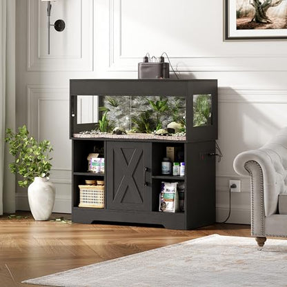 Herture 40 Gallon Reptile Terrarium Tank with Cabinet,Reptile Enclosure - color: Black, size: 40 Gallon