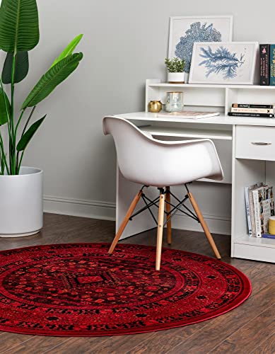 Unique Loom Tekke Collection Area Rug - Sheibani (3' 3" Round, Red/ Black) - size: 3'1" (Round)