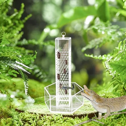 Hookable Bearded Dragon Feeder, Chameleon Feeding Bowl, Hanging Transparent Acrylic Reptile Feeder with Column for Insects to Climb, Tank Aquarium Accessories for Lizard Lguana Gecko Toad Frog - color: Transparent