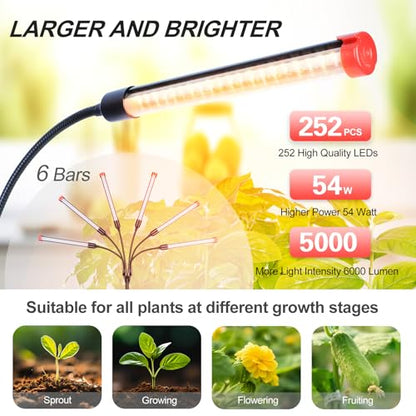 FECiDA 2026 6Head Table Top Grow Lights for Seed Starting, Indoor Plants, Bonsai, 54 Watt Power Draw, NO Need Adapter, 4/8/12/16/20H Timer, 16"-24" Height Adjustable, Big Coverage - size: Desk-6Head-54W