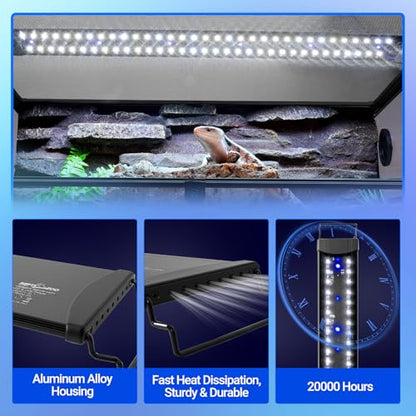 REPTIZOO UVB Reptile Light with Dimming, 36 inch UVA UVB LED Lamp for Bearded Dragon Turtle, 24W UVB Bulb Aluminum Fixture with Controller, 5 UVI Auto Mode, 0–100% Dimming & 9 Timer, Power-Off Memory - size: 36“