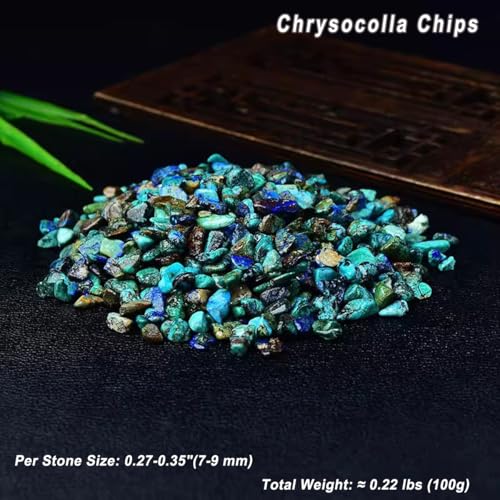 Erliway 7-9mm Chrysocolla Healing Crystal Chips for Crafts, 100g | Natural Crushed Crystal Stones Tumbled Chips for Vase Filler Aquarium Gravel, Meditation Chakra Balancing, Candle DIY Making - color: Chrysocolla