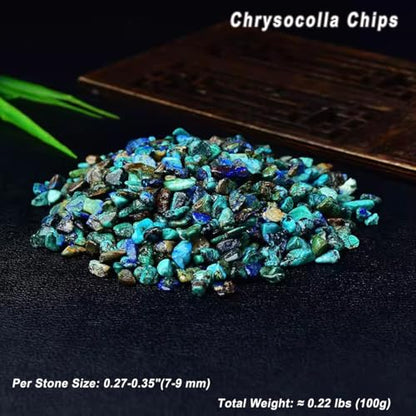 Erliway 7-9mm Chrysocolla Healing Crystal Chips for Crafts, 100g | Natural Crushed Crystal Stones Tumbled Chips for Vase Filler Aquarium Gravel, Meditation Chakra Balancing, Candle DIY Making - color: Chrysocolla
